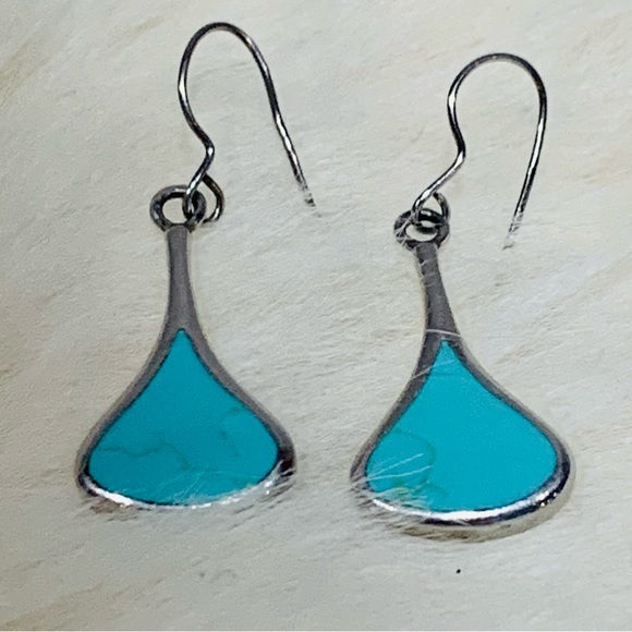 Turquoise and 925 Silver Dangle Teardrop Earrings - Picture 10 of 11